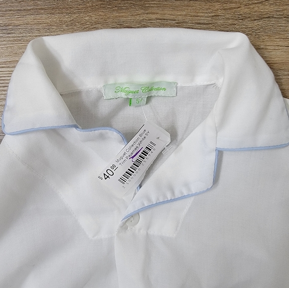 NEW Boutique Muguet Collection white w/blue trim pajama set size 5 - Picture 3 of 6